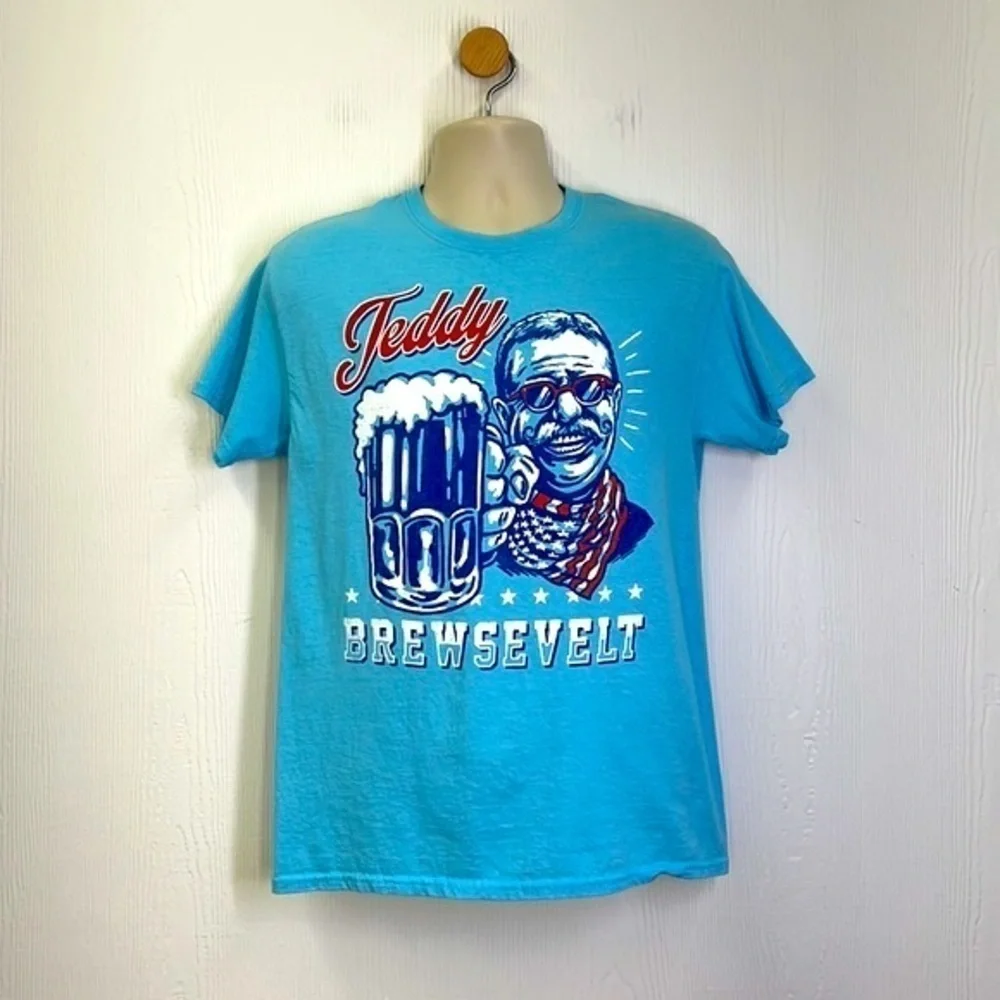 Freedom State Of Mind - Teddy Brewsevelt Graphic With Him & Beer T Shirt Size M - Picture 2 of 10